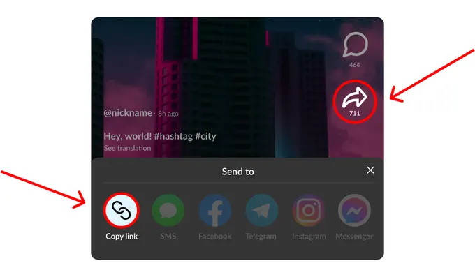 Nút Chia sẻ và Sao chép liên kết trong ứng dụng TikTok